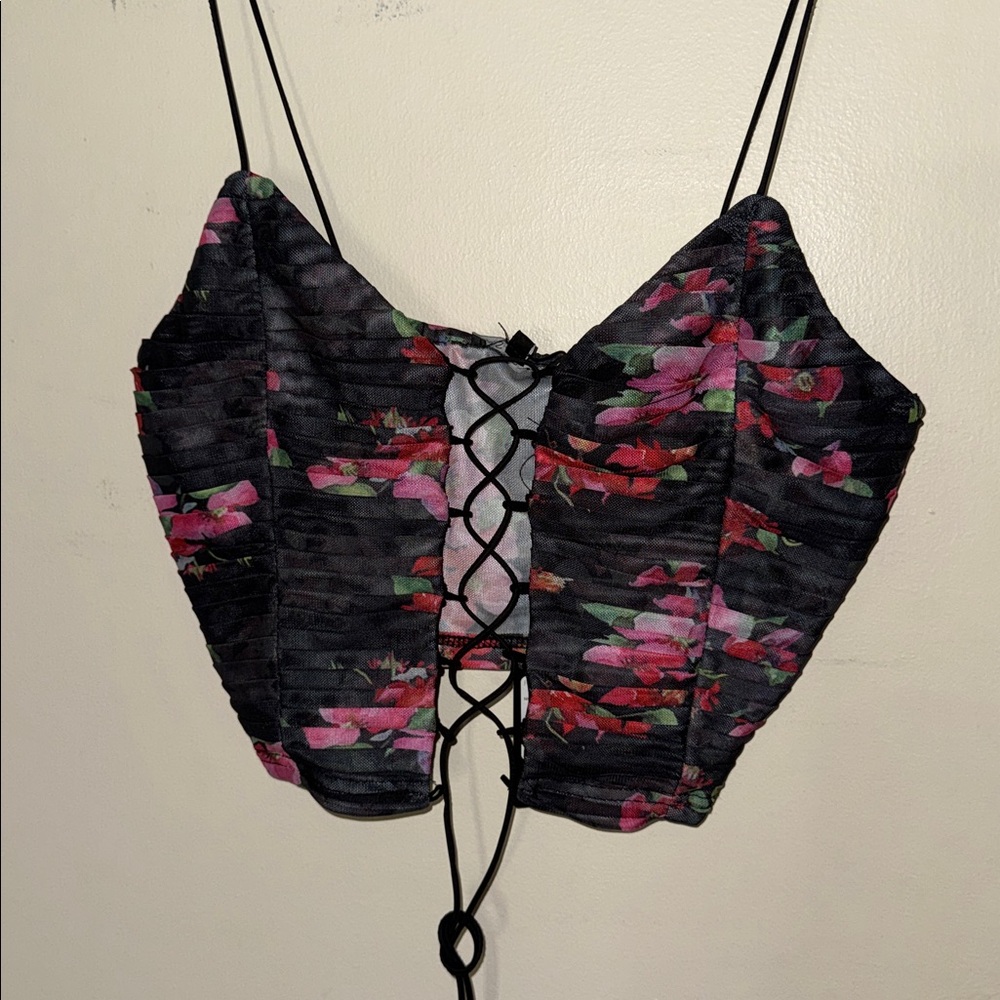 Fashion Nova Black Floral Mesh Top